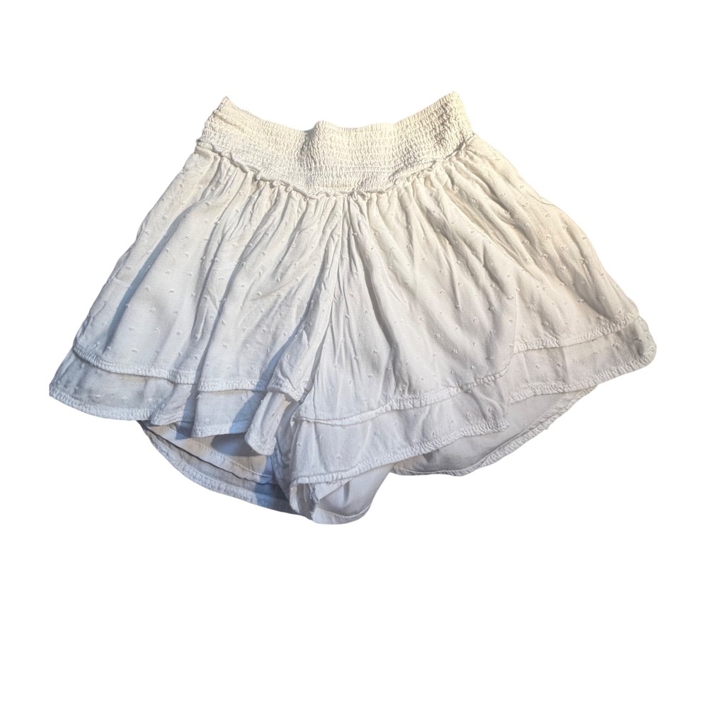Hollister White Swiss Dot Ultra High-Rise Skirty Shorts XS Smocked Tiered Ruffle